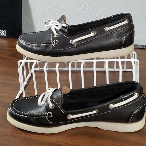 David Richard Ltd x Saks Fifth Avenue‎ Women's Black Leather Boat Deck Shoes 7B - Picture 2 of 9